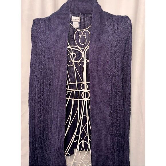 GREAT CONDITION Chicos Women's Ribbed Open Cardigan Blue size 3 (large) sweater/ - Picture 2 of 7